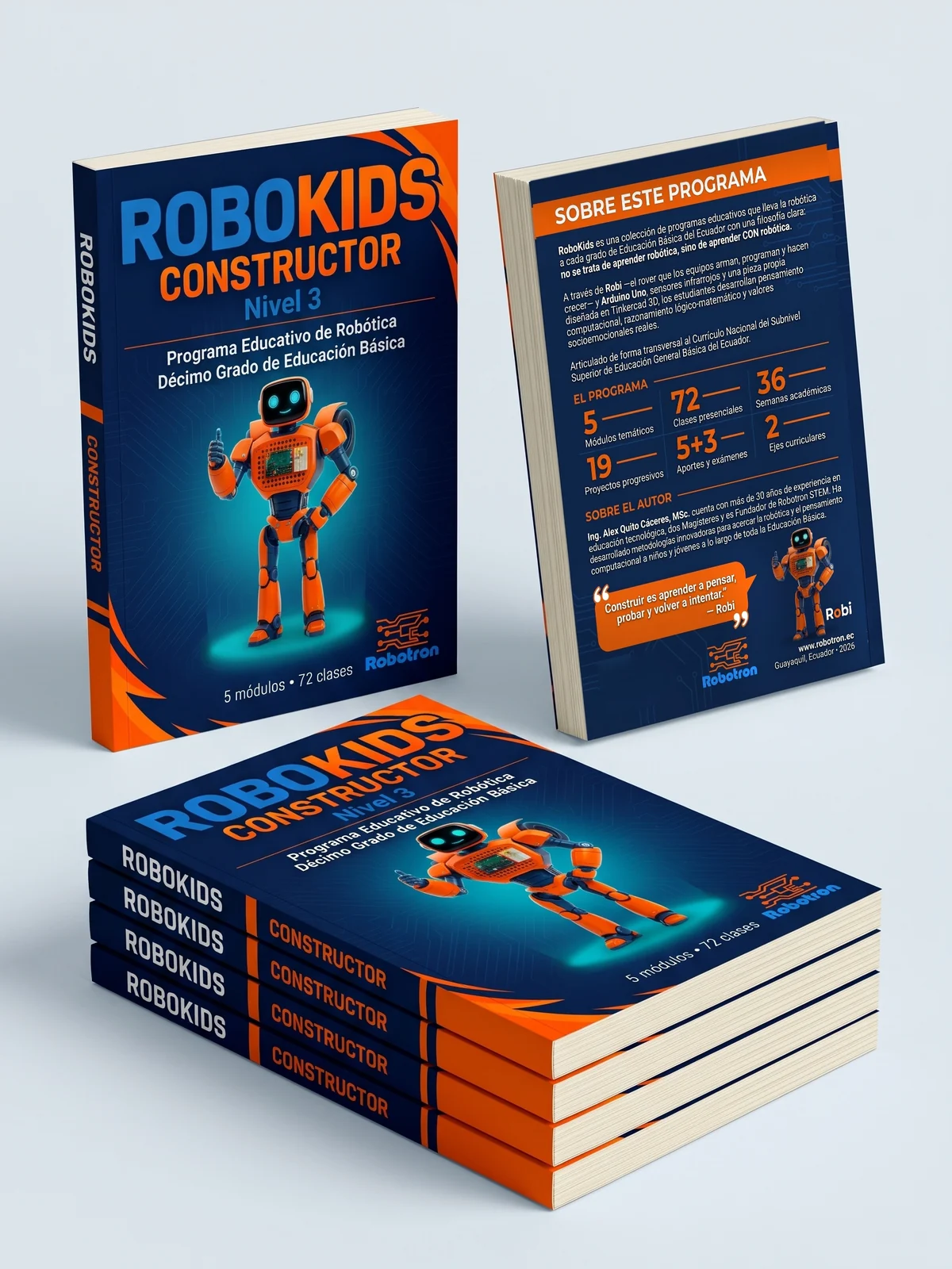 Diseño Curricular RoboKids Constructor, décimo grado: portada, contraportada y pila de guías