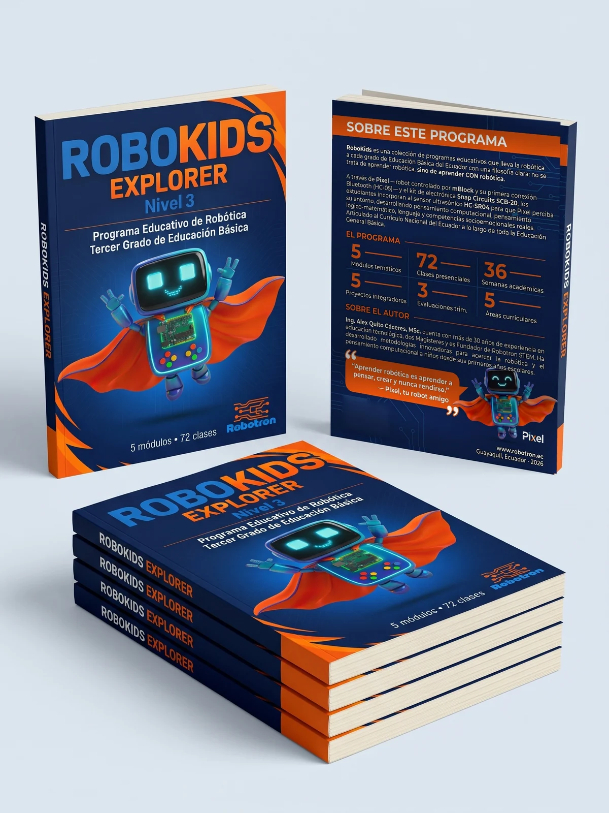 Diseño Curricular RoboKids Explorer, tercer grado: portada, contraportada y pila de guías